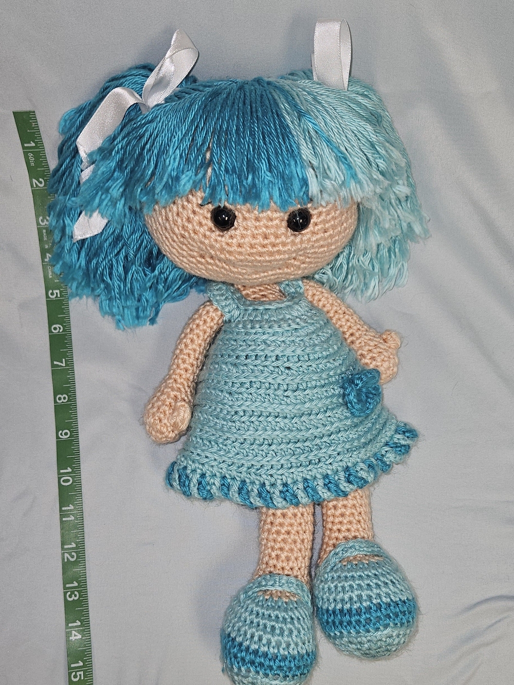 Handmade Crochet Amigurumi-style Blue Ombre Doll 15" Tall